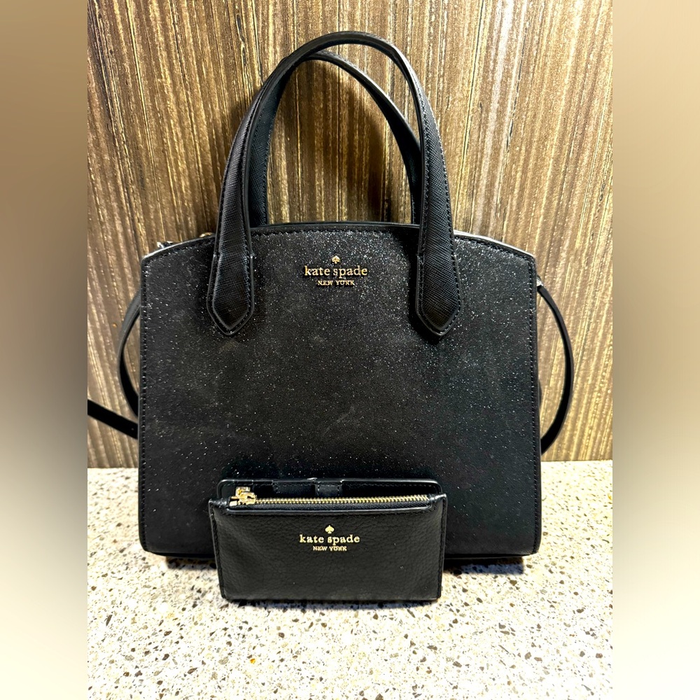 Kate Spade Tinsel Glitter Satchel Crossbody Bag in Black